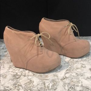Tan wedge bootie